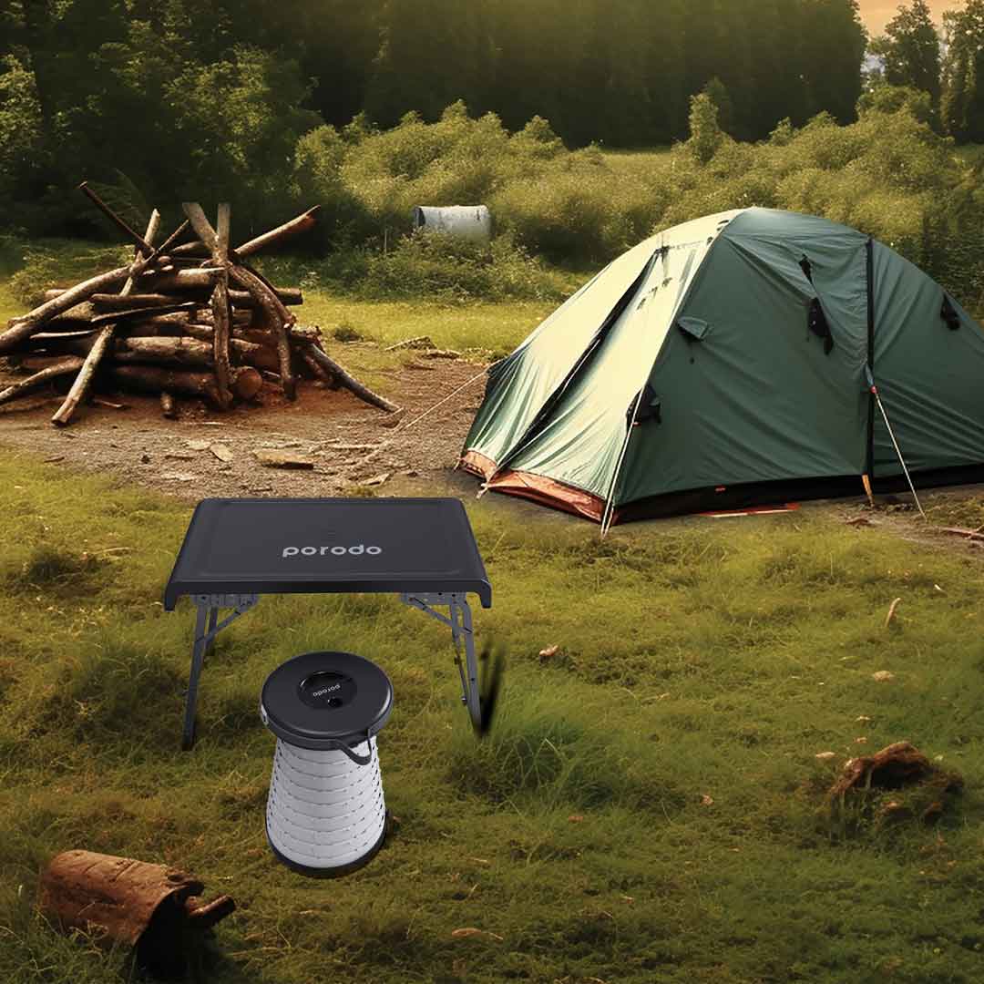 Porodo Camping Foldable Desk and LED Stool Set