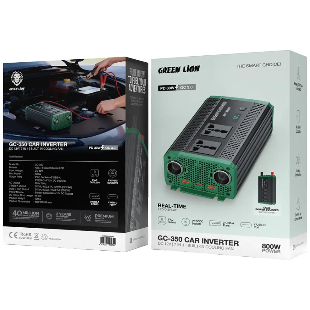  اینورتر خودرو Green Lion GC-350 با توان ۸۰۰ وات، خروجی ۲۲۰ ولت 